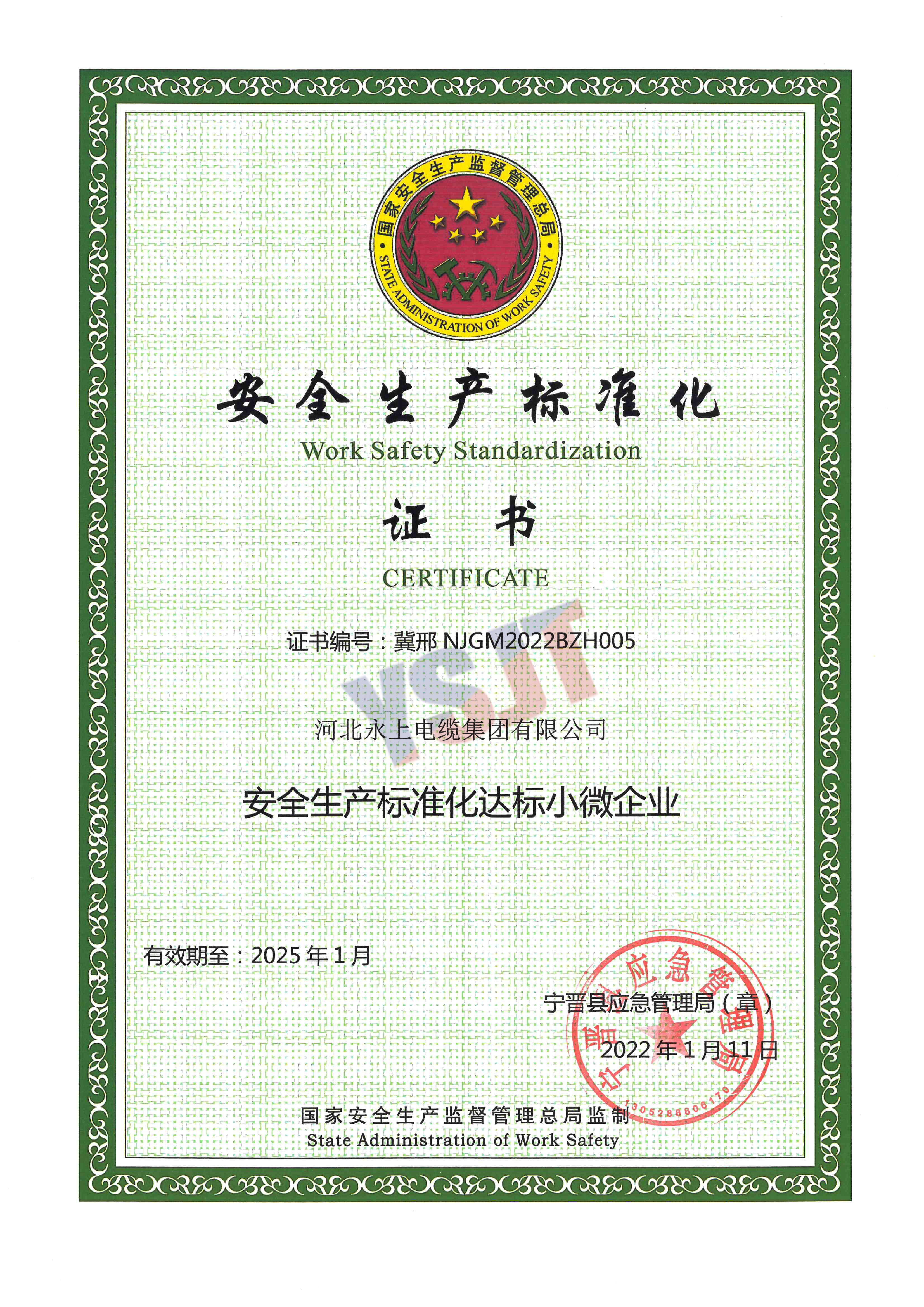安全生产标准化证书
